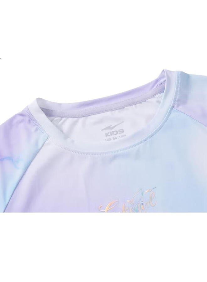 Erke Girls' Summer Short Sleeve Children'S Casual Sports Round Neck T-Shirt Dream Purple 110 - Image 3