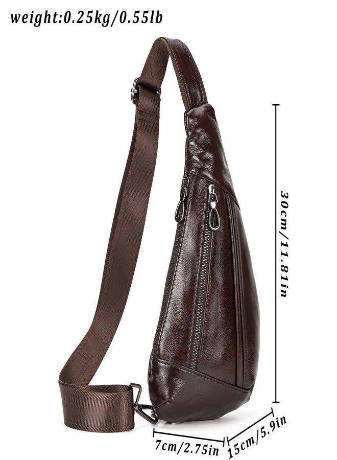 SAIION Genuine Leather sling bag for men casual crossbody backpack small shoulder bag chest bag for Travel, 9050 Brown - Image 3