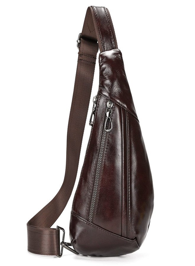 SAIION Genuine Leather sling bag for men casual crossbody backpack small shoulder bag chest bag for Travel, 9050 Brown - Image 1