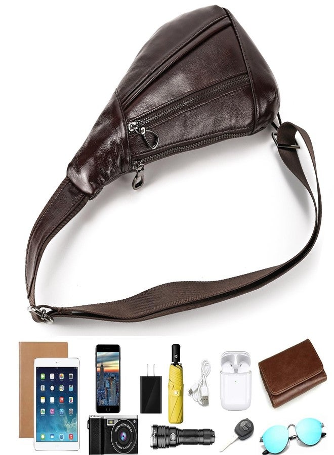 SAIION Genuine Leather sling bag for men casual crossbody backpack small shoulder bag chest bag for Travel, 9050 Brown - Image 5