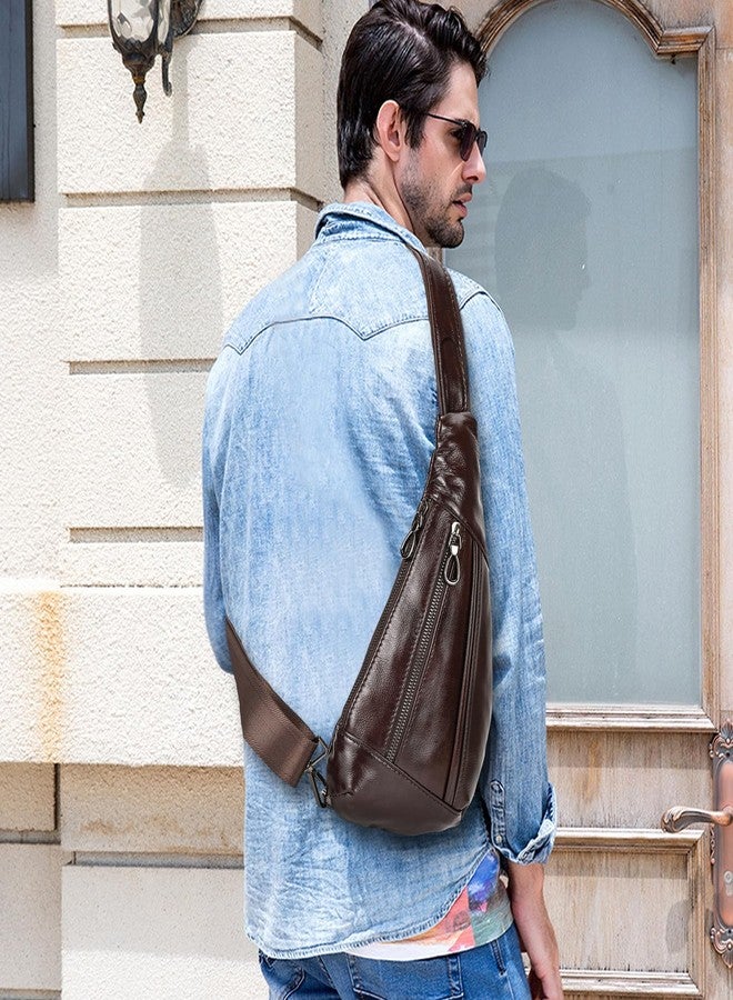 SAIION Genuine Leather sling bag for men casual crossbody backpack small shoulder bag chest bag for Travel, 9050 Brown - Image 2