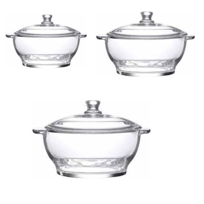 Kosh Borosilicate Glass Casserole Deep Round Oven and Microwave Safe Serving Bowl with Glass Lid (1000 ML, 1500ML, 2500 ML- Set of 3) - Image 1