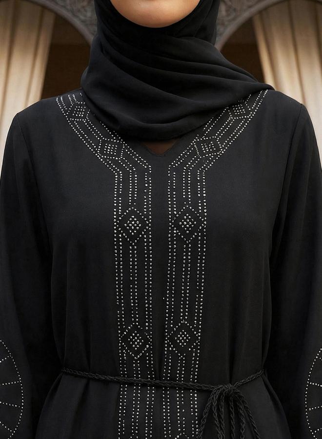 globus Women Black Embellished Abaya with Hijab - Image 4