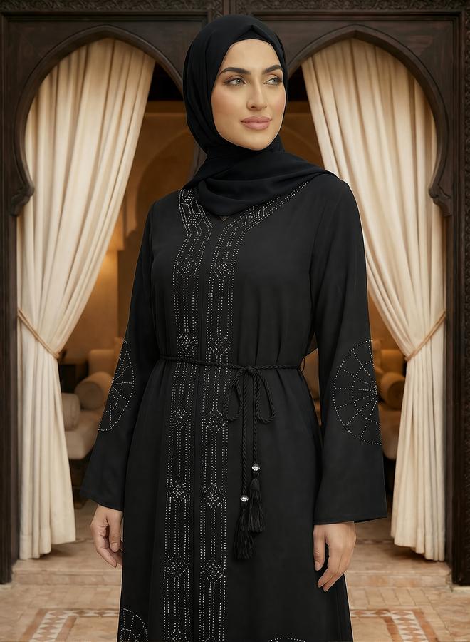 globus Women Black Embellished Abaya with Hijab - Image 5