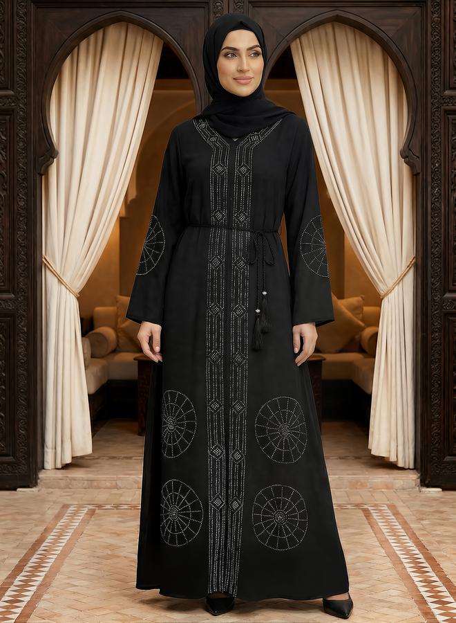 globus Women Black Embellished Abaya with Hijab - Image 1