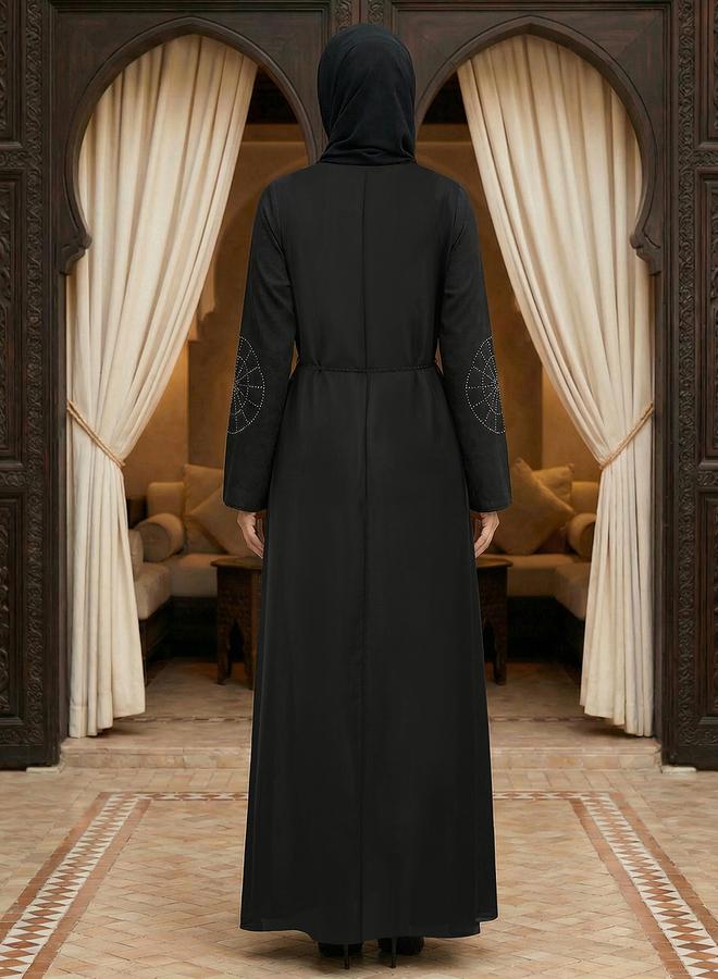 globus Women Black Embellished Abaya with Hijab - Image 3