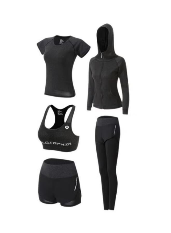 Generic 5-Piece Gym Running Sport Yoga Bra Shorts Pant Trousers Top Coat Tracksuit Grey - Image 1