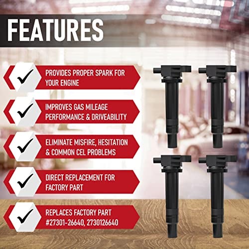 AA Ignition Ignition Coil Pack Set of 4 - Replaces 27301-26640 - Compatible with Hyundai Accent, Kia Rio, Rio5-2006-2011 Models - Image 2