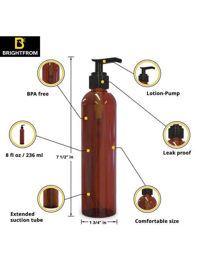 BRIGHTFROM Lotion Pump Bottles, Empty 8 Oz, Bpa-Free Refillable Plastic Containers, Amber With Black Dispenser For - Soap, Shampoo, Lotions, Liquid Body Soap, Creams And Massage Oil (2 Pack) - Image 2