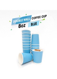 Disposable Double Wall Blue Coffee Cups 8 Ounce Coffee Cups To Go 25 pack Paper Coffee Cups and Designs Recyclable Hot Coffee Cups.