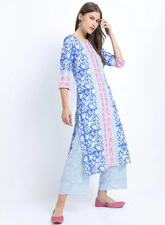Vishudh Vishudh Women Blue Printed Kurta Set with Dupatta