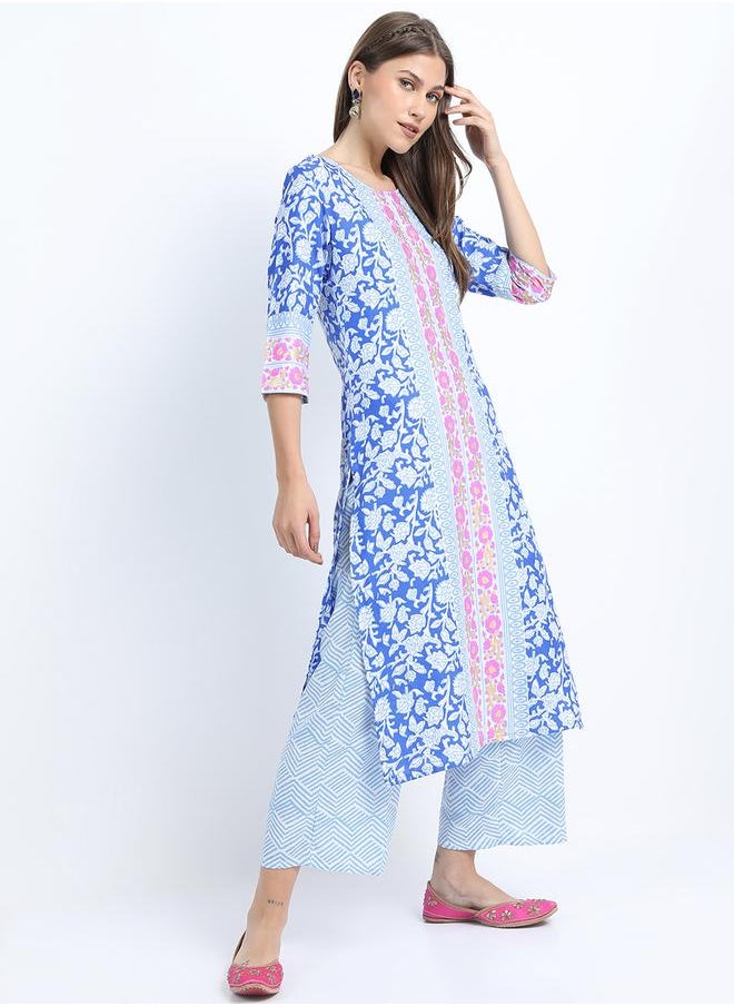 Vishudh Women Blue Printed Kurta Set with Dupatta by Styli  - Image 5