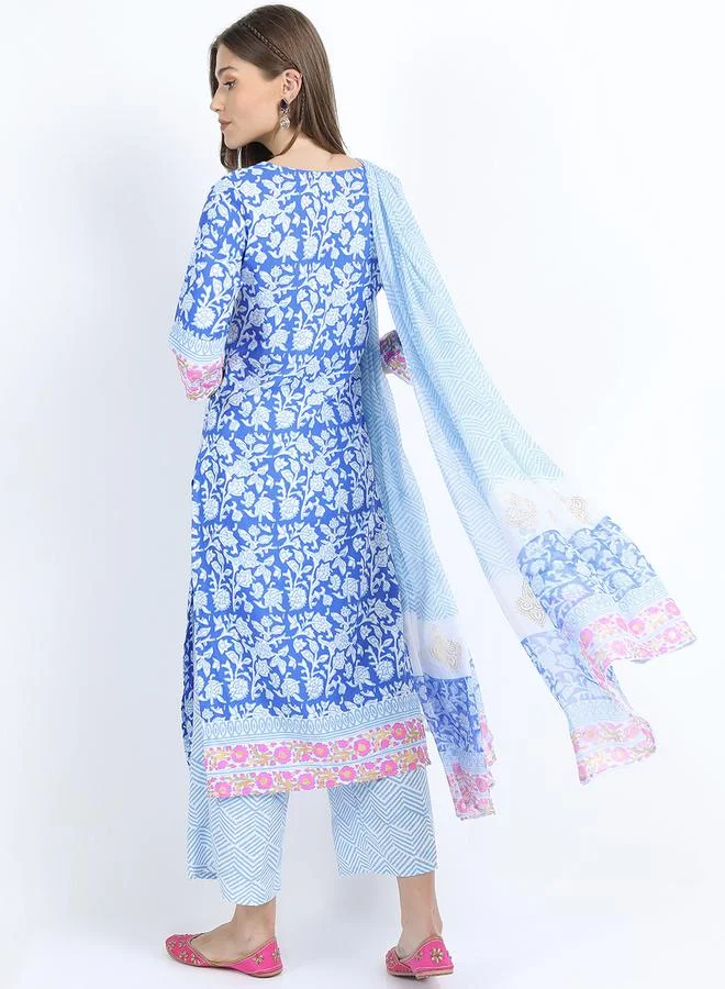 Vishudh Vishudh Women Blue Printed Kurta Set with Dupatta
