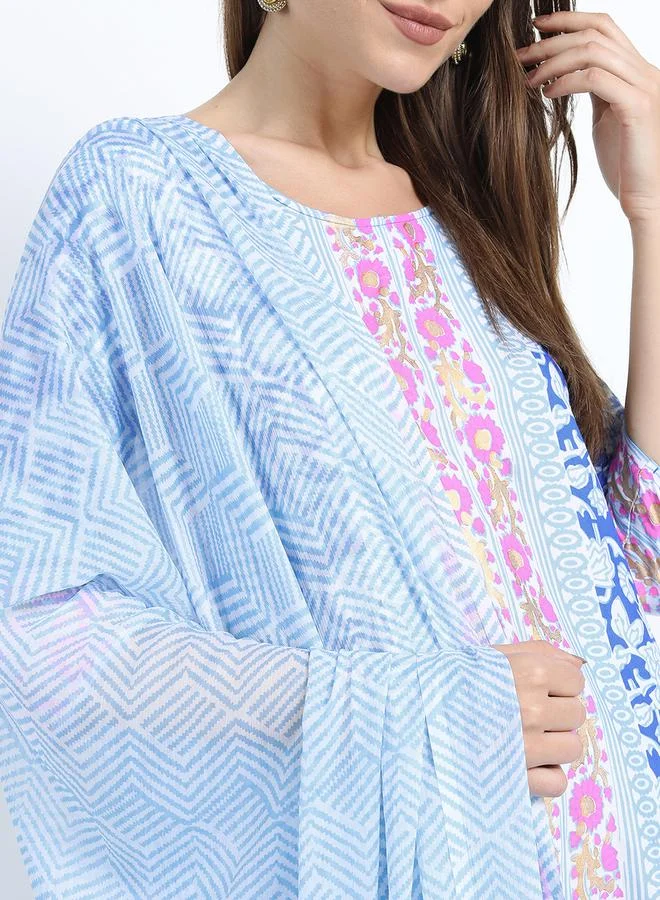 Vishudh Vishudh Women Blue Printed Kurta Set with Dupatta