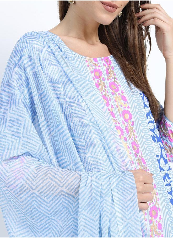 Vishudh Women Blue Printed Kurta Set with Dupatta by Styli  - Image 4