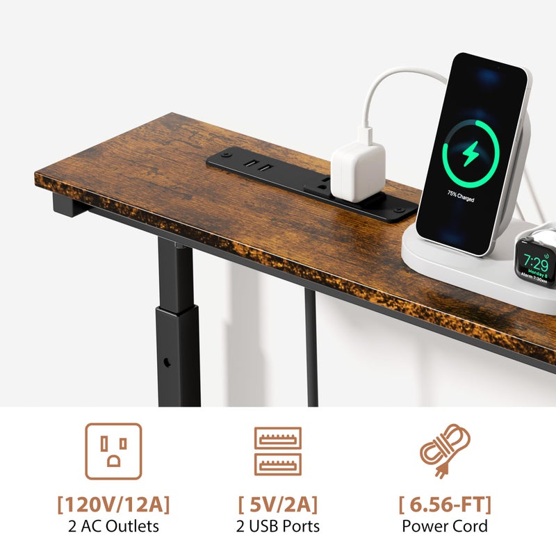 GRLEAF 2 Pack Adjustable Height Narrow Console Table with Power Outlets, 90" Long Sofa Table with Charging Station Behind Couch Table Entryway Table for Living Room and Hallway â€“ Rustic Brown - Image 5