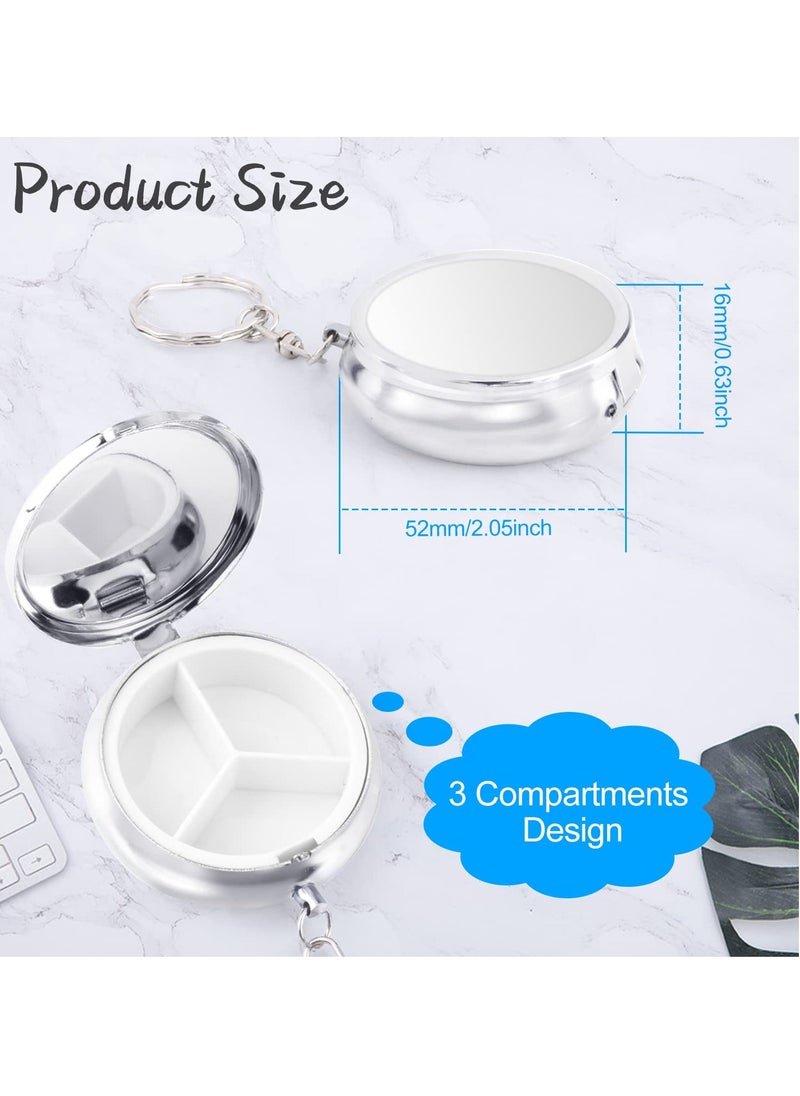 Generic Portable Mini Metal Pill Case - 6 Pack Round Organizer with Keychain, 3 Compartment Holder for Vitamins, Supplements & Fish Oils  - Image 3