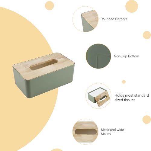 oddpod™ Modern Pine Wood & Plastic Tissue Paper Holder & Napkin Dispenser for Office, Living Room, Bedroom, Night Stand & Desk - Green - Image 4