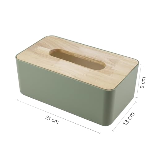 oddpod™ Modern Pine Wood & Plastic Tissue Paper Holder & Napkin Dispenser for Office, Living Room, Bedroom, Night Stand & Desk - Green - Image 3