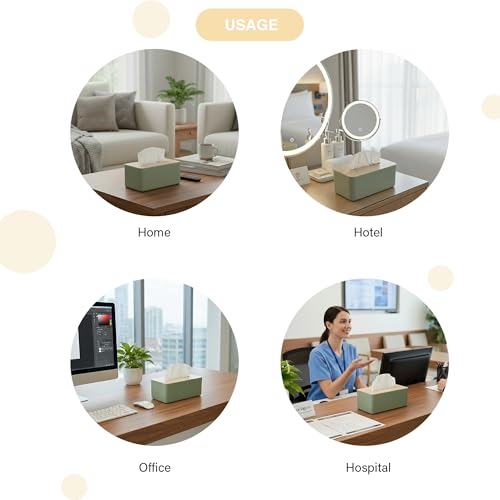 oddpod™ Modern Pine Wood & Plastic Tissue Paper Holder & Napkin Dispenser for Office, Living Room, Bedroom, Night Stand & Desk - Green - Image 5