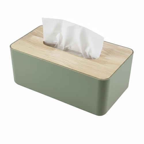 oddpod™ Modern Pine Wood & Plastic Tissue Paper Holder & Napkin Dispenser for Office, Living Room, Bedroom, Night Stand & Desk - Green - Image 1