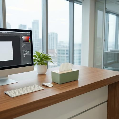 oddpod™ Modern Pine Wood & Plastic Tissue Paper Holder & Napkin Dispenser for Office, Living Room, Bedroom, Night Stand & Desk - Green - Image 2