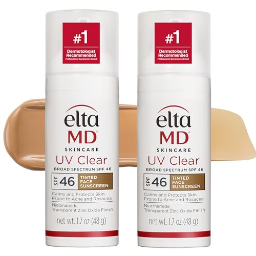 EltaMD UV Clear Tinted Sunscreen for Face SPF 46 with Zinc Oxide OilFree Dermatologist Recommended For AcneProne Sensitive Skin 17 oz Pack of 2 - Image 1