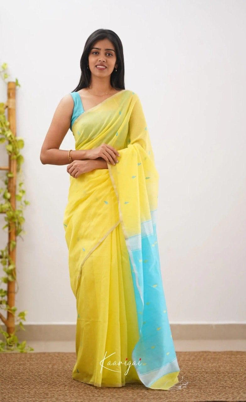 Vivatra Women Banarasi Soft Silk Saree | Jacquard Weaving with Rich Pallu & Border | Includ Matching Utitched Blouse Piece (VT-KP-6050-Yellow_Blue) - Image 5