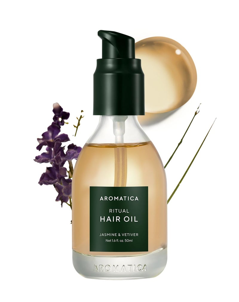 AROMATICA Ritual Jasmine & Vetiver Hair Oil 50ml / 1.6 fl. oz - Nourishing Silicone-Free Oil for Damaged frizzy Hair with Pure Fragrance - Image 1