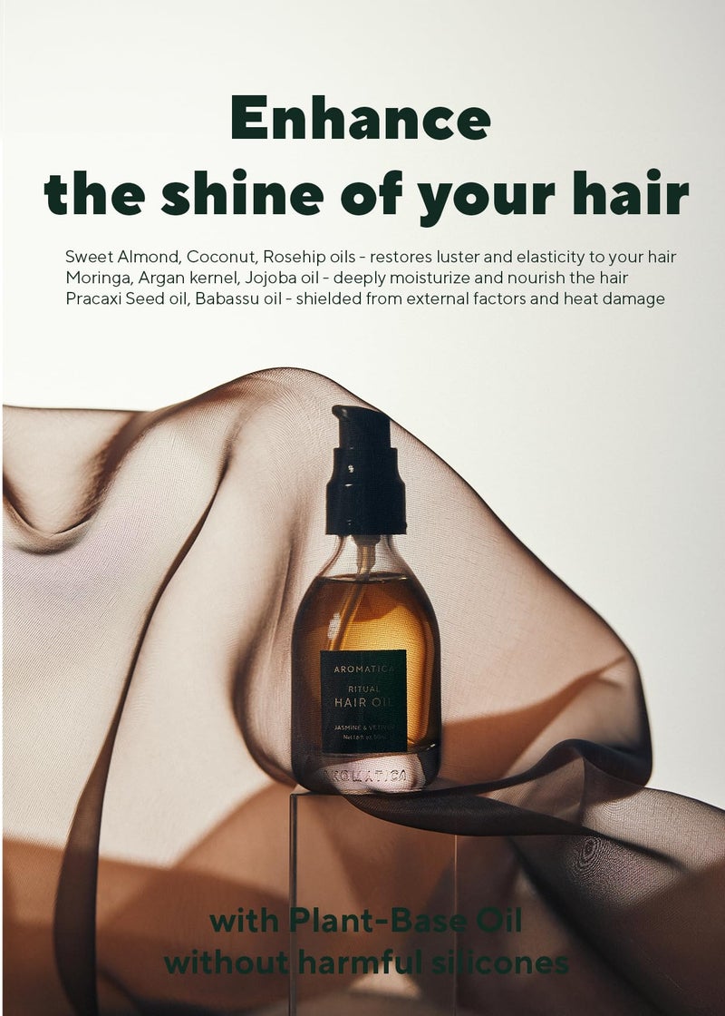 AROMATICA Ritual Jasmine & Vetiver Hair Oil 50ml / 1.6 fl. oz - Nourishing Silicone-Free Oil for Damaged frizzy Hair with Pure Fragrance - Image 4