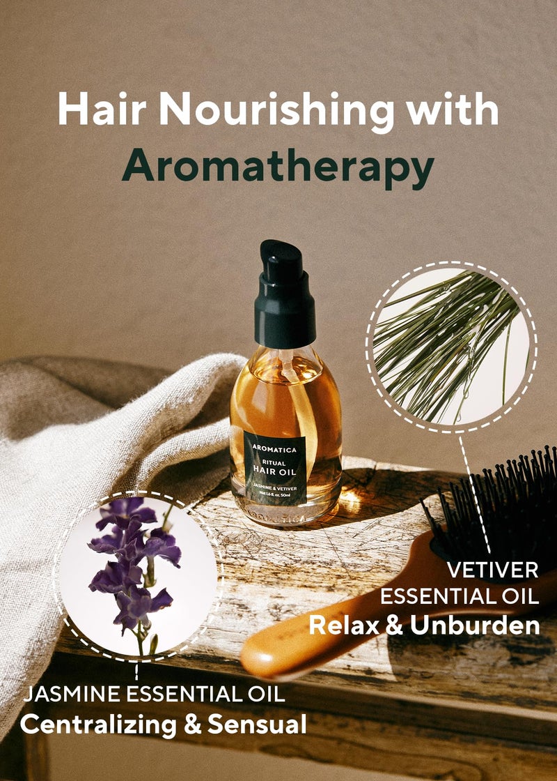 AROMATICA Ritual Jasmine & Vetiver Hair Oil 50ml / 1.6 fl. oz - Nourishing Silicone-Free Oil for Damaged frizzy Hair with Pure Fragrance - Image 2