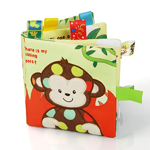 Vicloon Soft Baby Books Toys Baby Soft Book with Animals and Label Cloth Book Has 3D Touch and Feel Crinkle Baby Soft Cloth Book for 03 Year Old Educational Learning Toy Baby BooksMonkey - Image 1