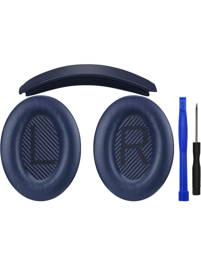 شابية وسادات أذن + غطاء حماية لعصابة الرأس، طقم استبدال لسماعات Bose QuietComfort 35 QC35 وQC35 ii فوق الأذن - أزرق - Image 1