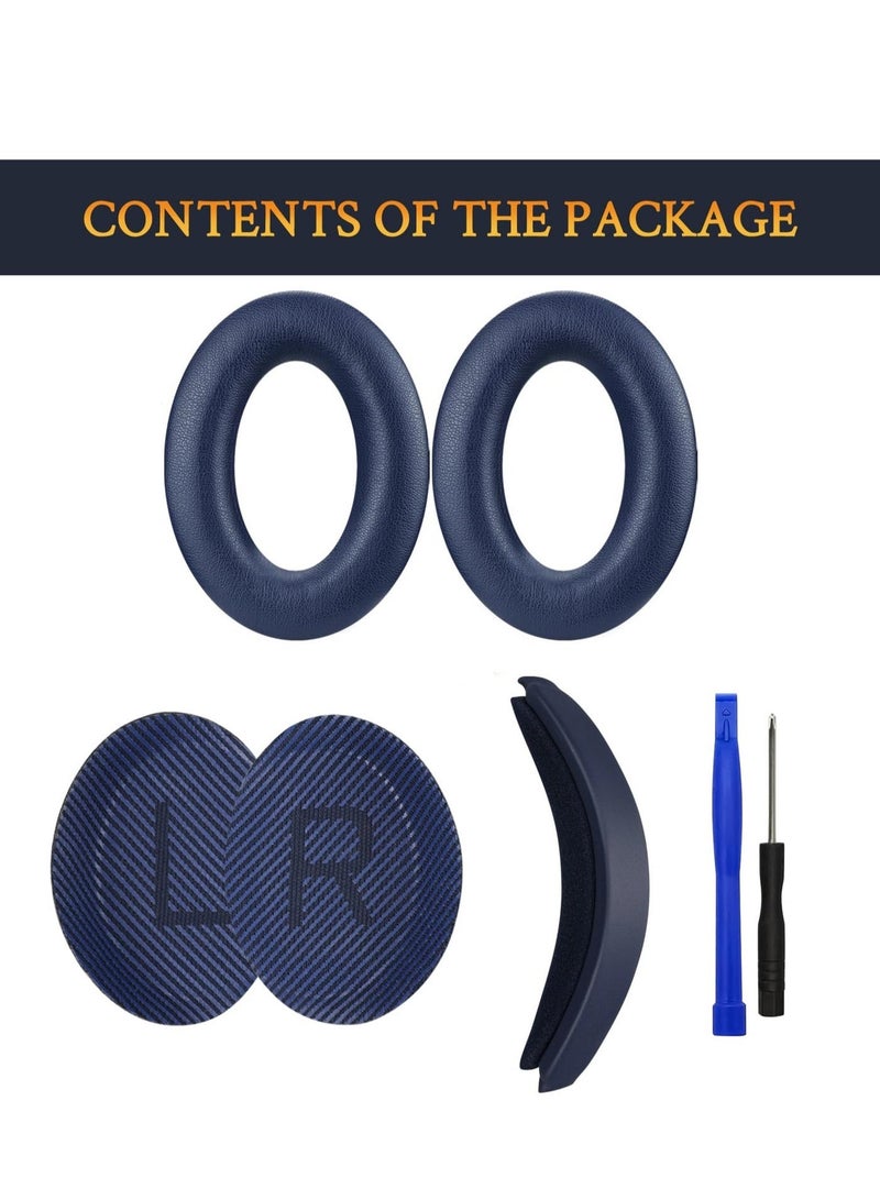 شابية وسادات أذن + غطاء حماية لعصابة الرأس، طقم استبدال لسماعات Bose QuietComfort 35 QC35 وQC35 ii فوق الأذن - أزرق - Image 2