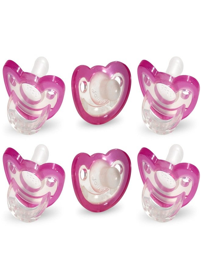 RaZbaby Jollypop Pacifier for Babies 3 Months and Up, USA Made, Natural Shaped Orthodontic Binky, Lovingly Shared in NICUs & Hospitals Worldwide, Medical-Grade 100% BPA-Free - 6 Pack - Pink - Image 1
