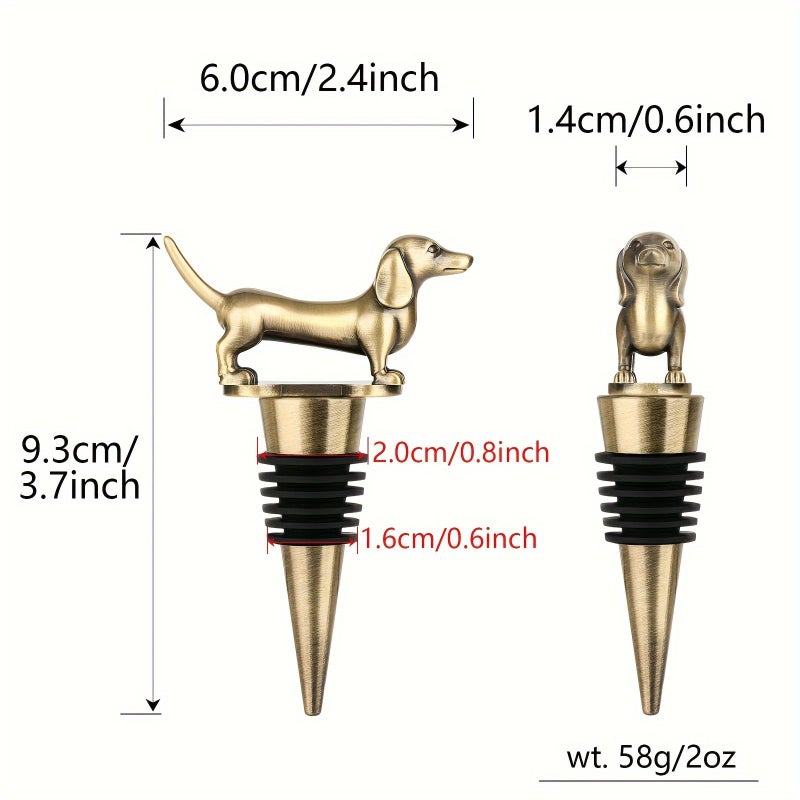 Dachshund Wine Stopper Bronze Decorative Metal Dog Bottle Topper Reusable Seal Set Of 1 For Red Wine Champagne Unique Gift - Image 2
