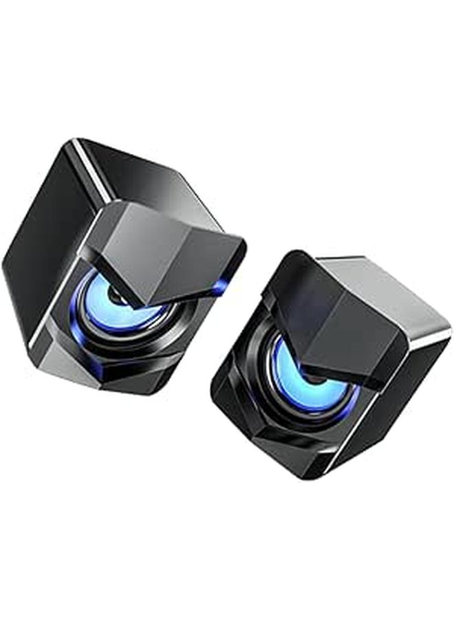 Black Wired USB Computer Speakers with Subwoofer for Desktop Laptop - Image 1