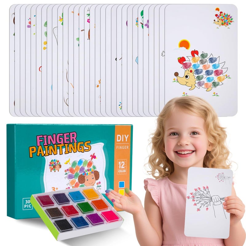 Finger Paint for Kids 3+ Years, Coloring Books, Non-Toxic Water Paint, Portable Creative Kit with Stampers for Travel (12 Colors) - Image 1