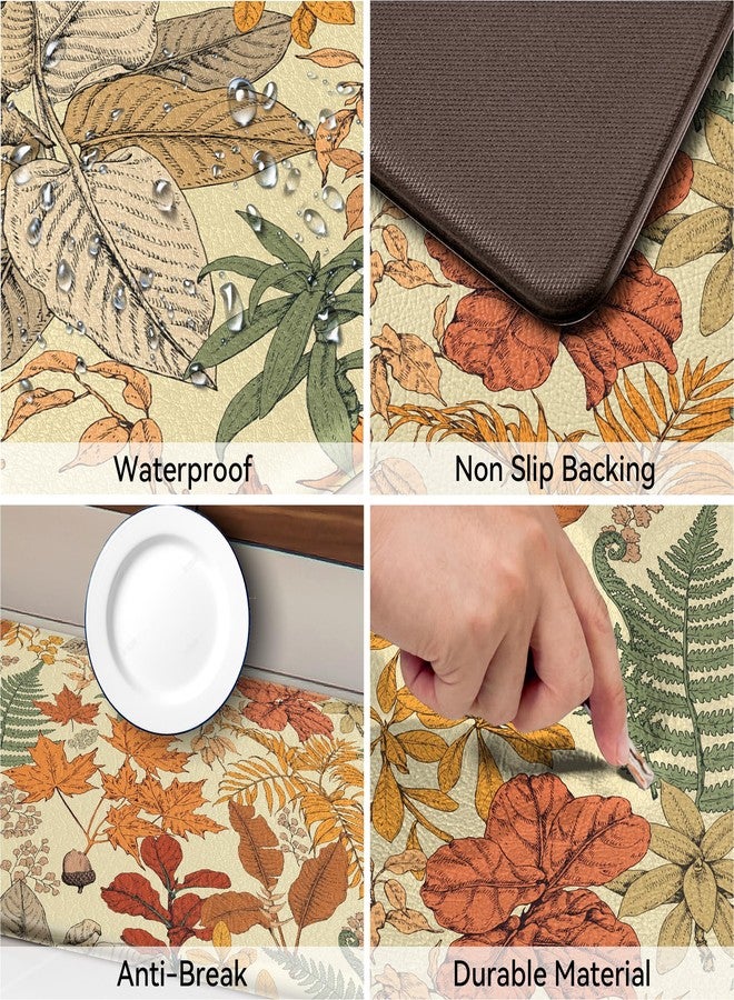 keensoft Orange Brown Botanical Kitchen Rugs Set of 2 Fall Maple Anti-Fatigue Kitchen Mat Natural Comfort Standing Waterproof PVC Mats 2/5" Thick Leather Carpet for Laundry Office Sink(17.3"x28"+ 17.3"x47") - Image 4
