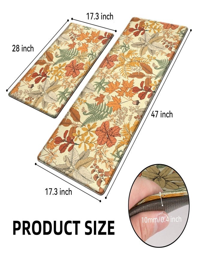 keensoft Orange Brown Botanical Kitchen Rugs Set of 2 Fall Maple Anti-Fatigue Kitchen Mat Natural Comfort Standing Waterproof PVC Mats 2/5" Thick Leather Carpet for Laundry Office Sink(17.3"x28"+ 17.3"x47") - Image 2