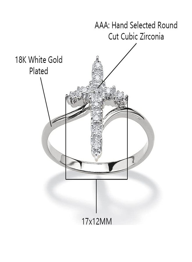 Savlano 18K White Gold Plated Round Cut Cubic Zirconia Accent Vertical Cross Bypass Band Ring Women Religious Ring (9) - Image 3