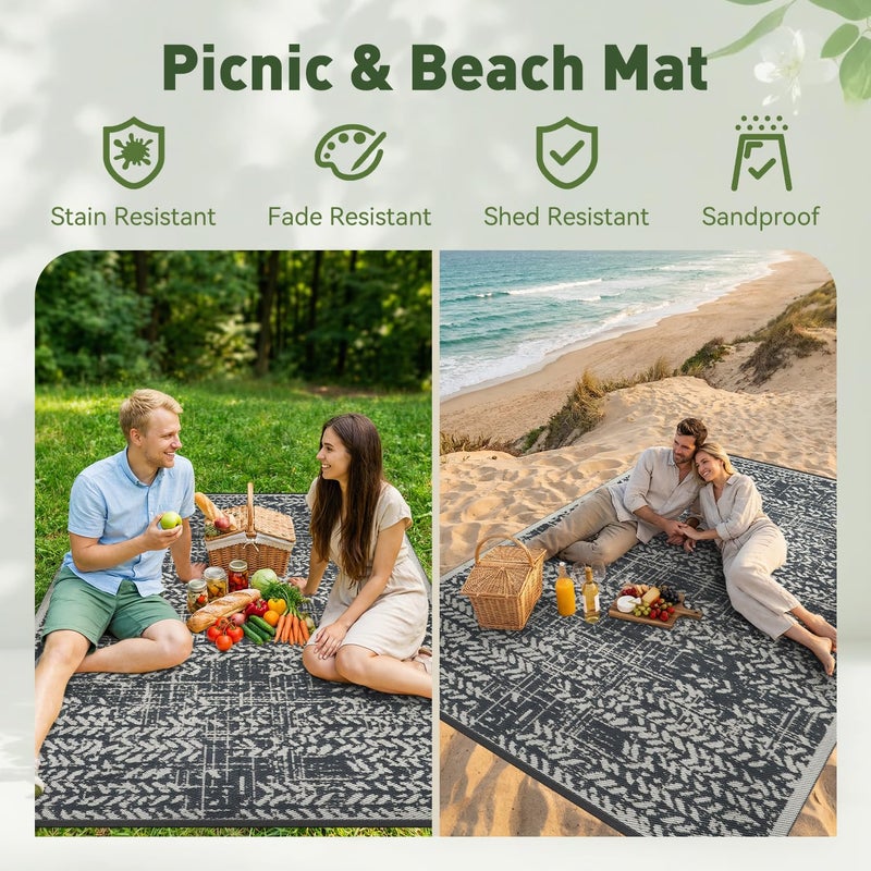 MontVoo Outdoor Rug Waterproof-Patio Rug Mat 5x8 Outdoor RV Camping Picnic Beach Mat Plastic Straw Rugs Outside Outdoor Area Rugs for Balcony Deck Backyard Grey - Image 5