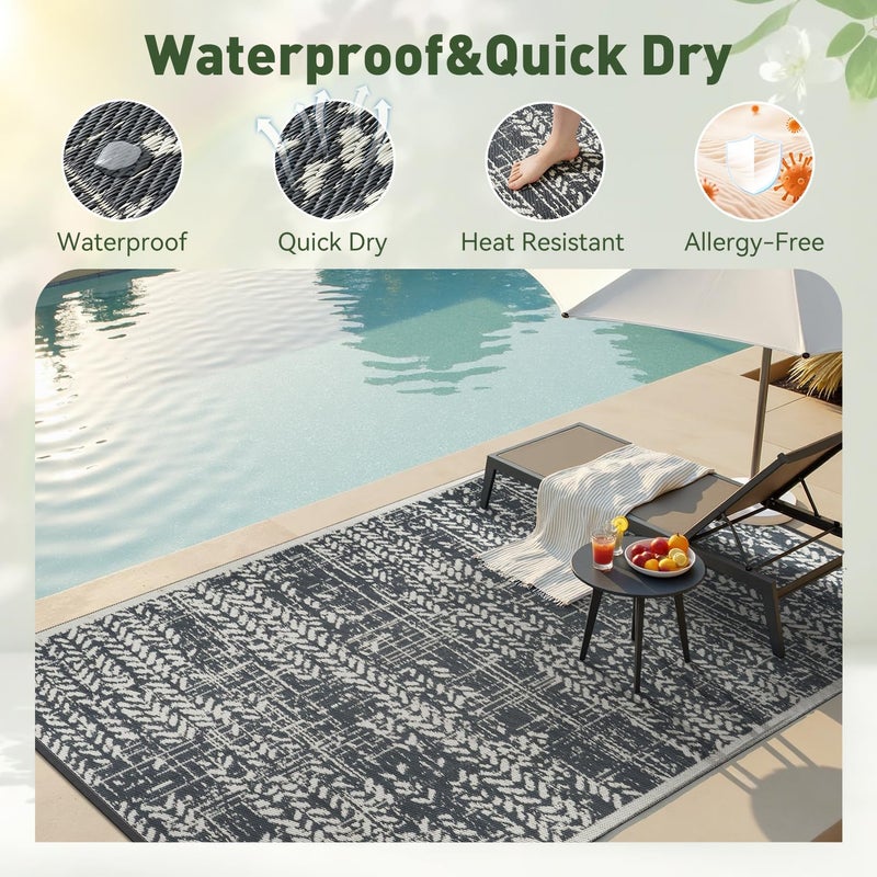 MontVoo Outdoor Rug Waterproof-Patio Rug Mat 5x8 Outdoor RV Camping Picnic Beach Mat Plastic Straw Rugs Outside Outdoor Area Rugs for Balcony Deck Backyard Grey - Image 3