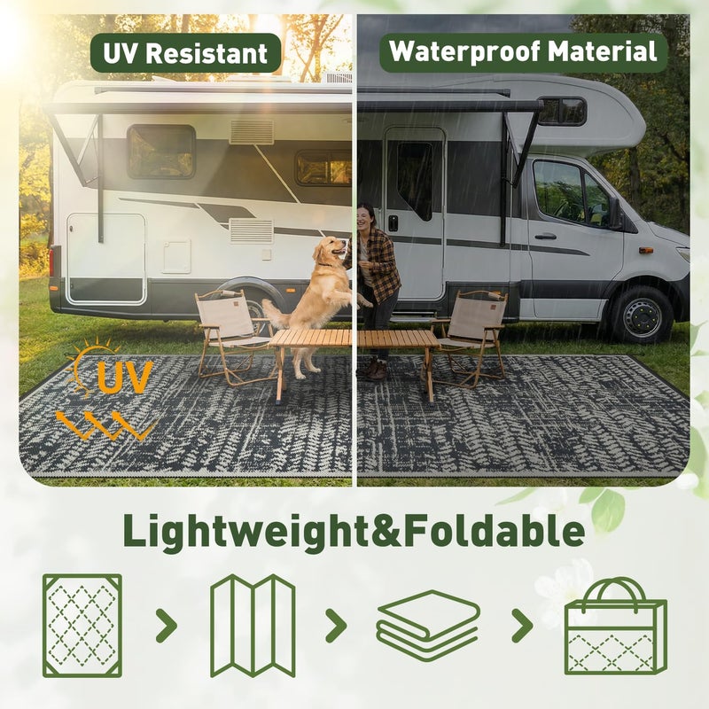 MontVoo Outdoor Rug Waterproof-Patio Rug Mat 5x8 Outdoor RV Camping Picnic Beach Mat Plastic Straw Rugs Outside Outdoor Area Rugs for Balcony Deck Backyard Grey - Image 4