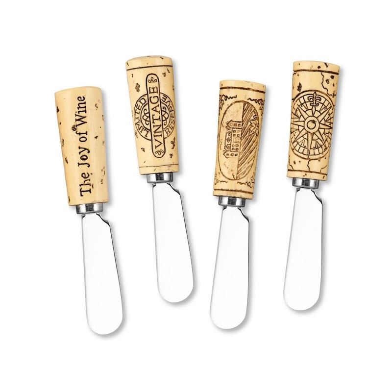 UPware 4Piece Hand Painted Resin Handle with Stainless Steel Blade Cheese SpreaderButter Spreader Knife Assorted Vintage Wine Cork
