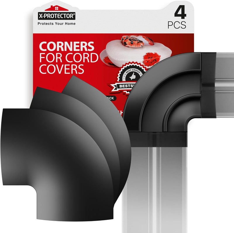 X-Protector Corners for Floor Cord Covers by - 4 PCS - Silicone Material - Black Color - Self-Adhesive - Compatible Only with Regular Version - Image 1