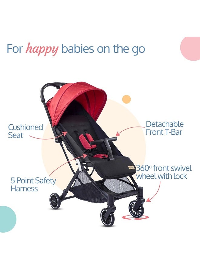 Luvlap Urbane Baby Stroller/Pram for Baby with 5 Point Safety Harness, Easy Fold, Air TravelFriendly Compact Design, Multi-Level seat Recline, Lightweight Stroller, 6 Months to 3 Years(Red &Black) - Image 2