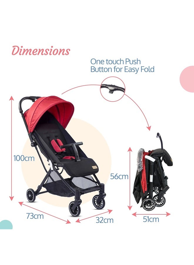 Luvlap Urbane Baby Stroller/Pram for Baby with 5 Point Safety Harness, Easy Fold, Air TravelFriendly Compact Design, Multi-Level seat Recline, Lightweight Stroller, 6 Months to 3 Years(Red &Black) - Image 5