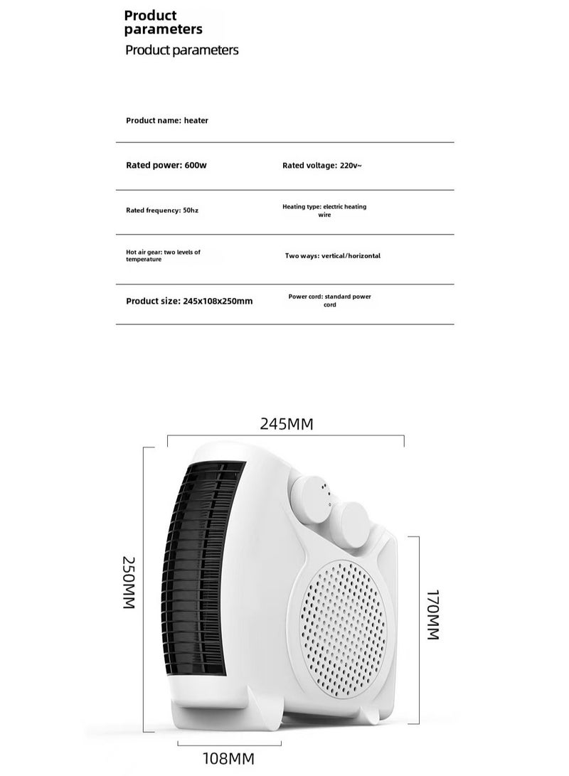 Electric Fan Heater 600 W, Space Heater For Home/Flat/Office, With 2 Heat Settings, Fan/Warm/Hot Function, Thermostat Control | Overheat Protection, Portable - Image 5