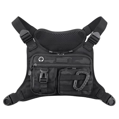 DEYACE Chest Bag For Men, Tactical Inspired Sports Utility Chest Pack, EDC Pouch Bag With Built-In Phone Holder for Workouts, Running, Cycling, Black - Image 1